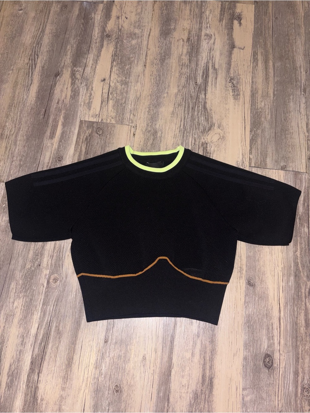 IVY PARK Black Crop Top with Neon Yellow Trim and Brown Accent